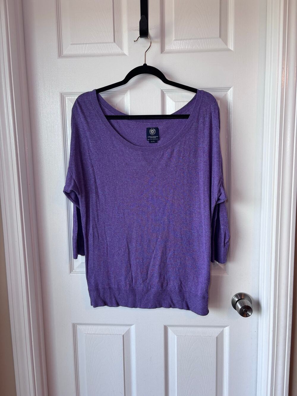 American Eagle Purple 100% Cotton Oversized Scoop Neck Sweater Large 2011